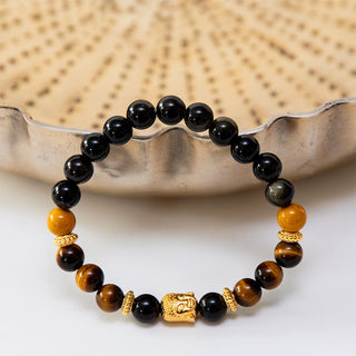 Tigerauge Armband GOLDEN BUDDHA aus Obsidian, Tigerauge gold buddha kopf