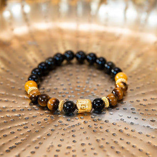 Tigerauge Armband Obsidian, Tigerauge & Mookaite, Yoga Armband, golden Buddha Armband