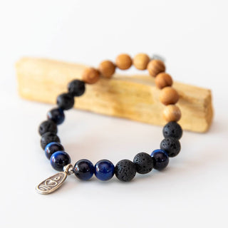 Yoga Armband Lavastein Sandelholz Buddha Anhänge Silber