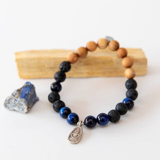 Yoga Armband Lavastein Sandelholz Buddha Anhänge  Silber