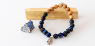 Yoga Armband Lavastein Sandelholz Buddha Anhänge Silber