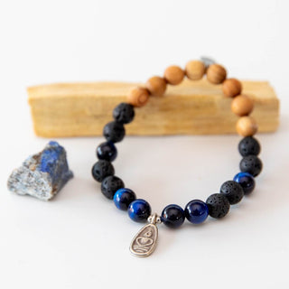 Yoga Armband Lavastein Sandelholz Buddha Anhänge  Silber
