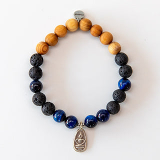 Yoga Armband Lavastein Sandelholz Buddha Anhänge Silber