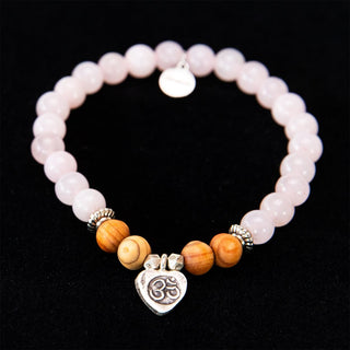 Yoga Armband rosenquarz om symbol Silber sandelholz