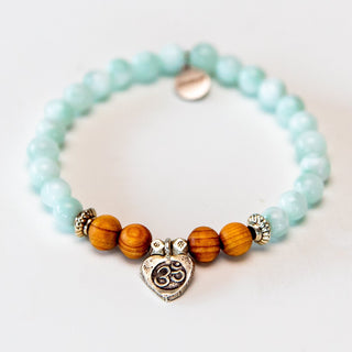 Yoga Armband Aquamarin Armband Sandelholz Om Anhänger Silber