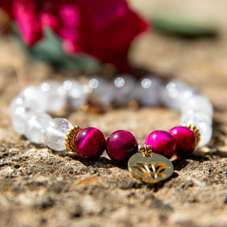 Yoga Armband Bergkristall Tigerauge lotus anhänger