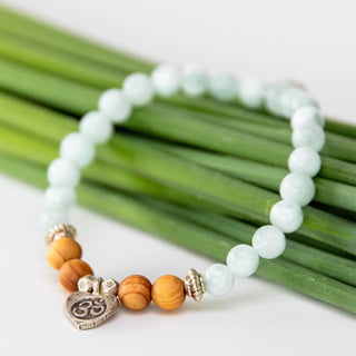 Yoga Armband Aquamarin Armband Sandelholz Om Anhänger Silber