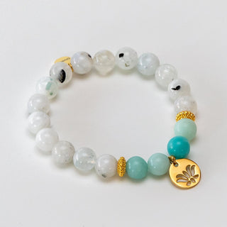 Yoga Armband amazonit mondstein lotus anhänger