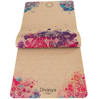 Jute Yogamatte aus Naturkautschuk indisch Ganesh Design