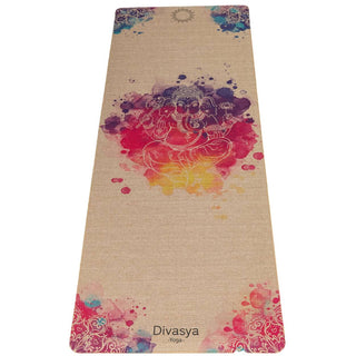 Jute Yogamatte aus Naturkautschuk indisch Ganesh Design