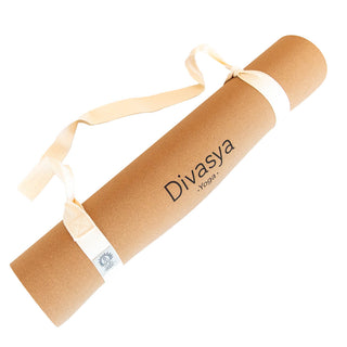Yogamatten van kurk en natuurlijk rubber, draagriem en beschermhoes