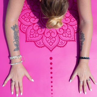 Yogamatten aus Naturkautschuk rutschfest Mandala mit Tragegurt Schutzhülle Pink