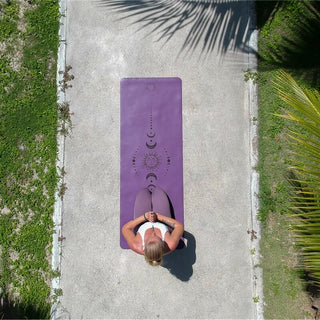 Yogamatten aus Naturkautschuk rutschfest Mandala mit Tragegurt Schutzhülle lila