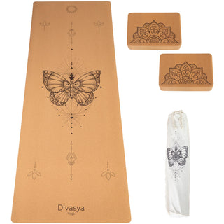 Yogamatten aus Kork im Starter Set mit 2 Yogablöcke Kork
