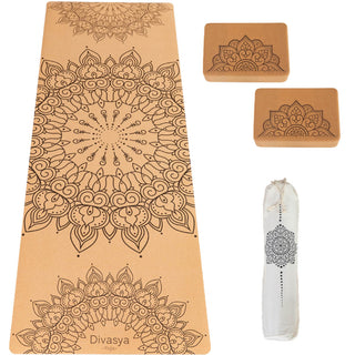 Yogamatten aus Kork im Starter Set mit 2 Yogablöcke Kork