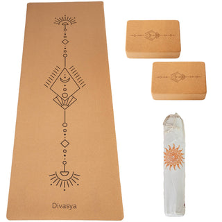 Yogamatten aus Kork im Starter Set mit 2 Yogablöcke Kork