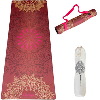 Yogamatte Naturkautschuk rutschfest recycelte Mikrofaser mit Mandala rot