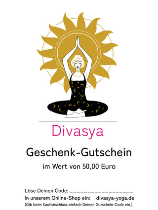 50 Euro Geschenk Gutschein für Yoga von Divasya