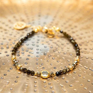 Gold-Obsidian & Pyrit Yoga-Armband mit Om-Anhänger
