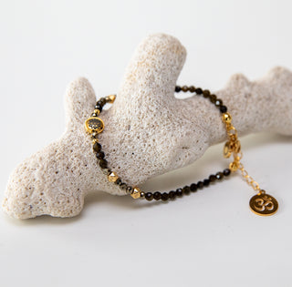 Gold-Obsidian & Pyrit Yoga-Armband mit Om-Anhänger