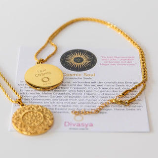 Kette mit Anhänger Mandala Gravur Affirmation I am cosmic