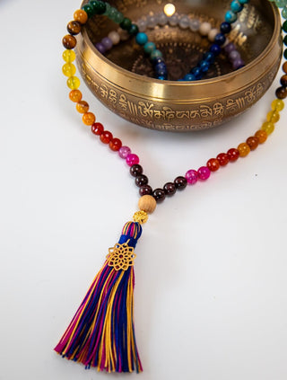 Mala Kette Meditationskette buddhistische Kette echte Kristalle vergoldete Chakra