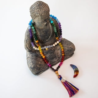 Mala Kette Meditationskette buddhistische Kette echte Kristalle vergoldete Chakra