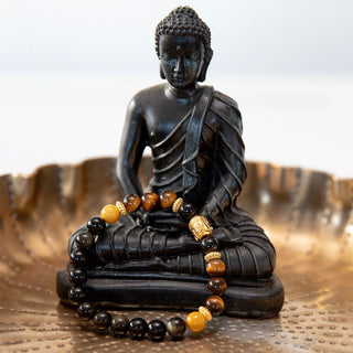 Yoga Armband Obsidian, Tigerauge & Mookaite, Buddha Gold