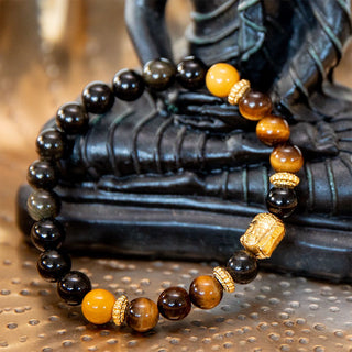 Yoga Armband GOLDEN BUDDHA aus Obsidian, Tigerauge & Buddha
