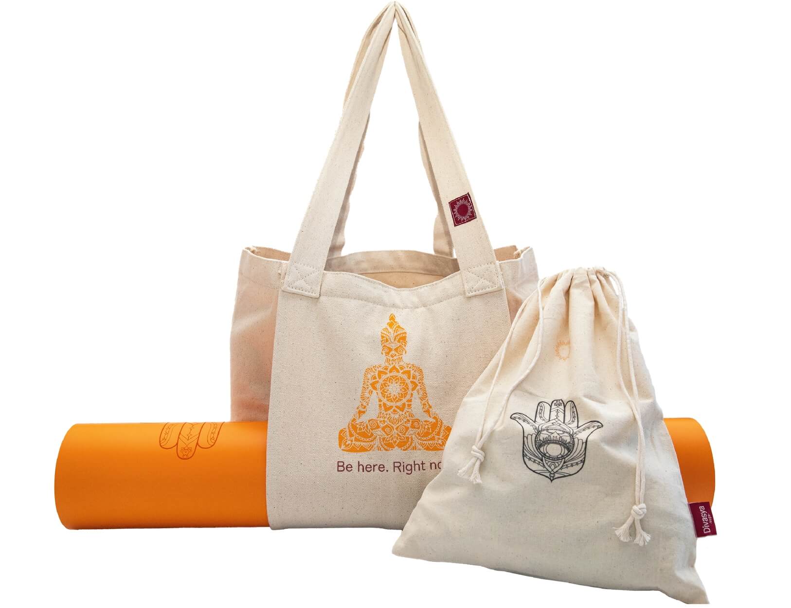 Yoga bag with matt sleeve - Yoga figures with metallic gold details