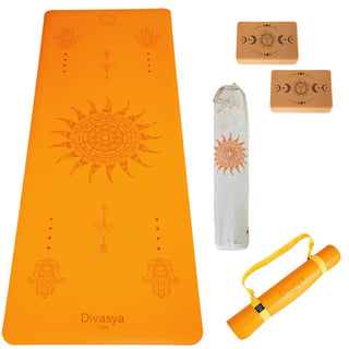 Yoga Set Yogamatte rutschfest Orange mit yoga Block Kork Schutzhülle