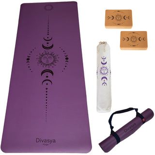 Yoga Set Yogamatte rutschfest Lila mit yoga Block Kork Schutzhülle