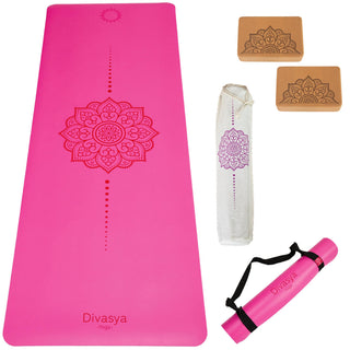 Yoga Set Yogamatte rutschfest Pink mit yoga Block Kork Schutzhülle