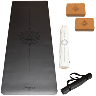 Yoga Set Yogamatte rutschfest schwarz mit yoga Block Kork Schutzhülle