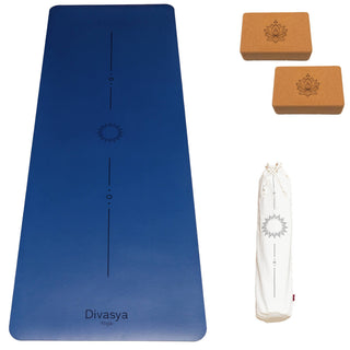 Yoga Set Yogamatte rutschfest blau mit yoga Block Kork Schutzhülle