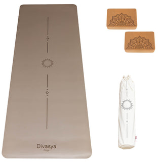 Yoga Set Yogamatte rutschfest sandstone mit yoga Block Kork Schutzhülle