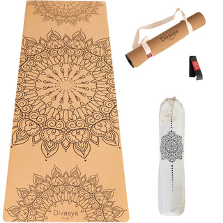 Yogamatte aus Kork mit Mandala Schutzhülle und Tragegurt