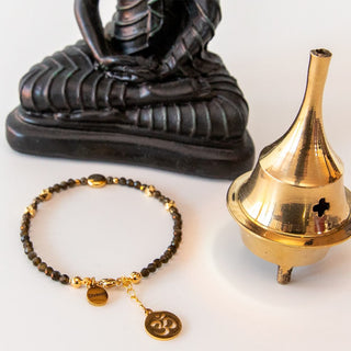 yoga Armband yoga schmuck gold obsidian Om zeichen